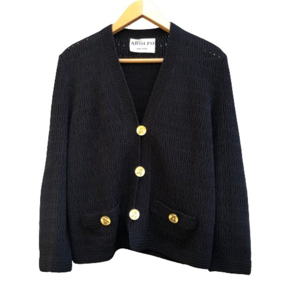 Vtg 70s ADOLFO New York Gold A Button Pointelle Knit ILGWU USA Cardigan Blazer - Picture 9 of 16